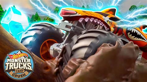 Hot Wheels Monster Trucks In Sticky Situations At Camp Crush YouTube