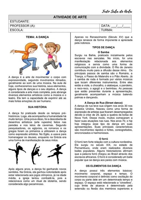 ATIVIDADE DE ARTE - DANÇA - TUDO SALA DE AULA.pdf | Atividades de arte ...