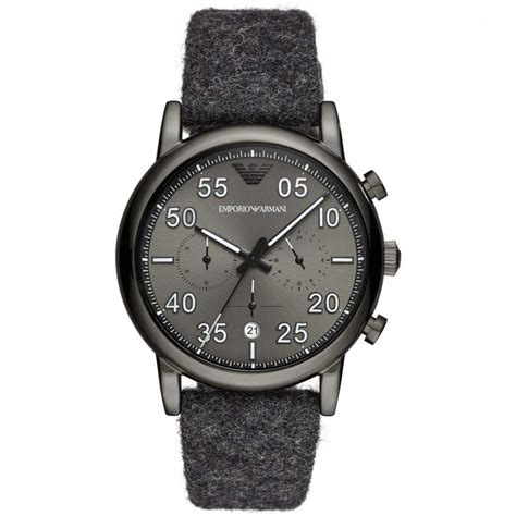 Emporio Armani Mens Grey Felt Gunmetal Chronograph Watch Watches