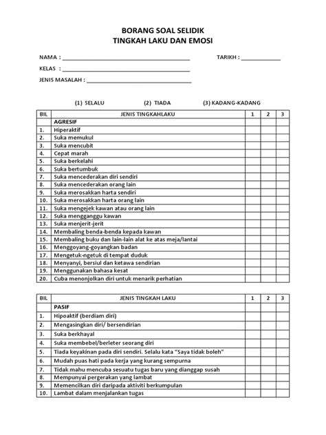 Soal Selidik Tingkah Laku Dan Emosi Pdf