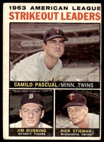 1964 TOPPS AL STRIKEOUT LEADERS CAMILO PASCUAL JIM BUNNING DICK