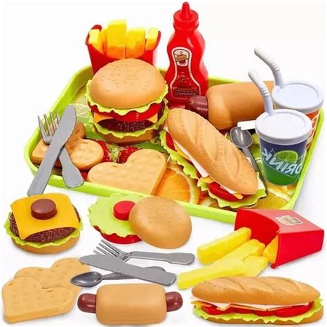 Comida De Brinquedo Barato - 18 Peças De Comida De Brinquedo Combo Hambúrguer Infantil | Frete grátis