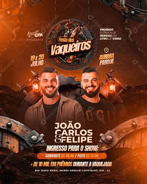 Flyer Festa dos Vaqueiros João Carlos e Felipe Social Media PSD