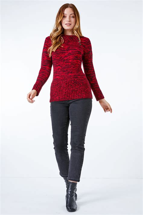 Textured Button Detail Jumper In Red Roman Originals Uk