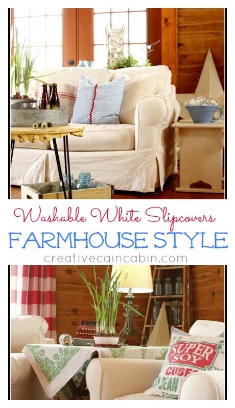 White Slipcovers in a Log Home, with Farmhouse Style Decor ~ Creative ...