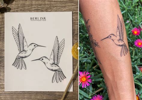 Hummingbird Fine Line Temporary Tattoo set of 2 - Etsy