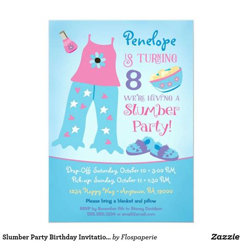 Slumber Party Birthday Invitation Super Fun Pajama Sleepover