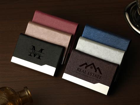 Personalised Leather Business Card Holder Engraved Custom Name