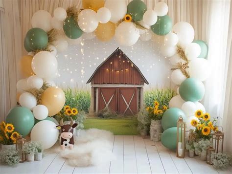 Mehofond Photography Background Farm Barn Arch Balloons Cartoon Cows