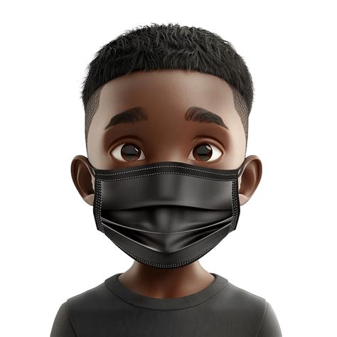 AI generated 3d small black boy wear face mask png isolated on ...