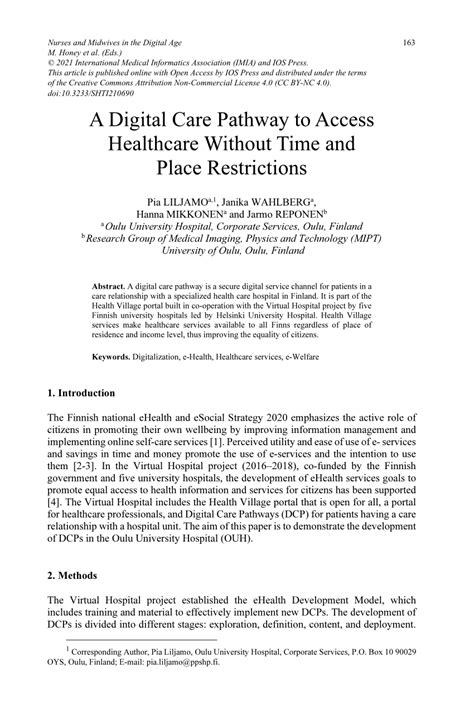 PDF A Digital Care Pathway To Access Healthcare Without Time And