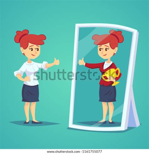 Businesswomen Standing Front Mirror Looking Her Stock Vector Royalty