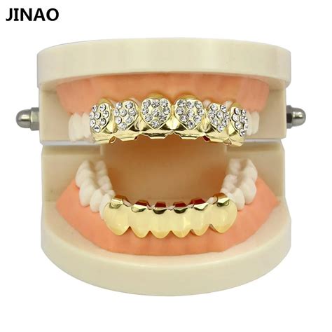 Jinao Gold Color Plated Pink Cz Rhinestone Hip Hop Heart Shaped Tooth