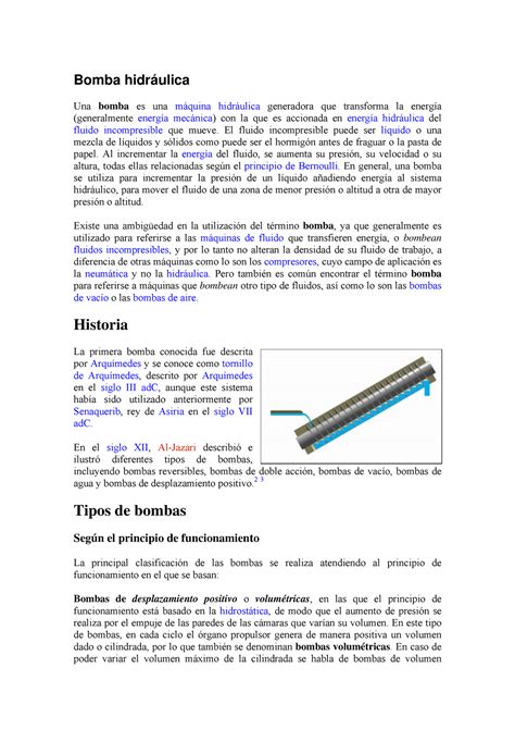 Tipos de bombas Bomba hidráulica Una bomba es una m