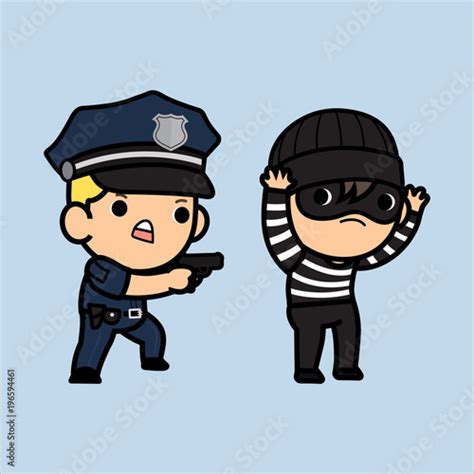 Police Officer Policeman Or Cop Chasing A Thief Vector Illustration