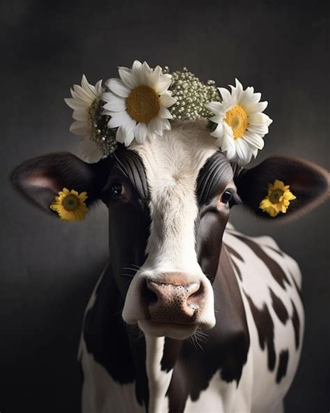 Premium Ai Image A Cow With A Wreath On It S Head Is Wearing A Flower