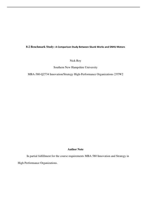 Benchmark Study A Comparison Study Between Skunk Works And Snhu