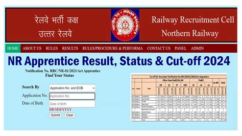 RRC NR Apprentice Result 2024 Northern Railway Merit List Status