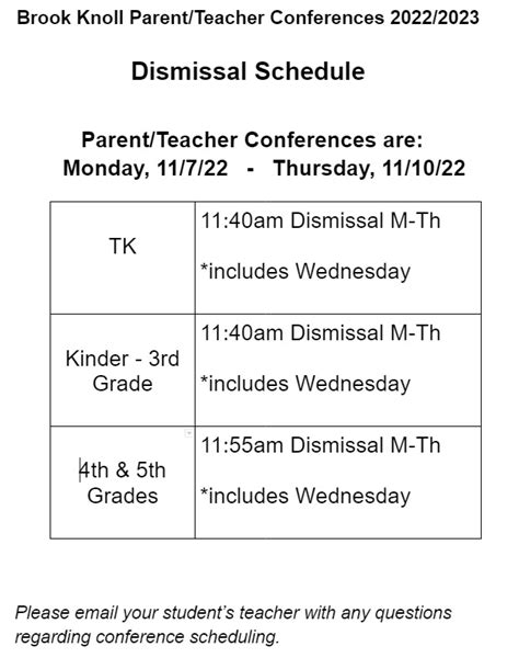 Bell Schedule Brook Knoll Elementary School