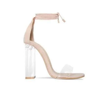 Nude Pink Faux Suede Ankle Strap Sandals PVC Transparent Lace Up
