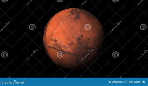 Planet Mars Sun Rise Isolate On Dark Front View Of Mars Planet From 3d