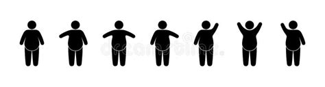 Icon Fat Man Engaged In Fitness Stick Man Symbol Obesity Pictogram