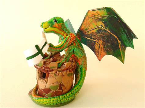 Polymer Clay Dragon Figurine Dragon and Castle Ornament