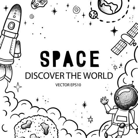 Hand Drawn Space Banner Template Space Doodle Vector Illustration With