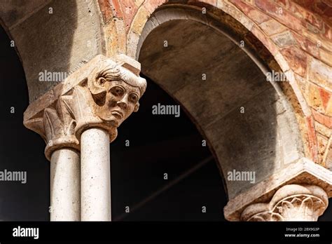 Ancient Columns With Capitals In The Shape Of A Human Head Cloister Of