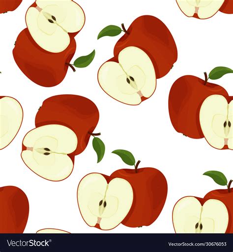 Fresh Red Apples Seamless Patter Summer Bright Vector Image