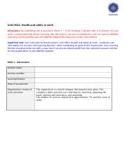 Hsa1 Assessment Form Final V1 1 Edited Docx Unit HSA1 Health And