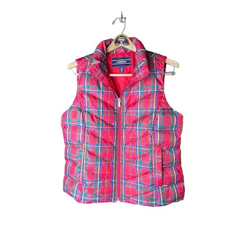 Lands End Red And Green Plaid Down Vest Medium Etsy