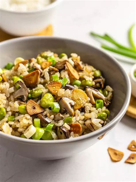 Japanese Garlic Fried Rice With Shiitake And Edamame Recipe Fried Rice Marinated Tofu