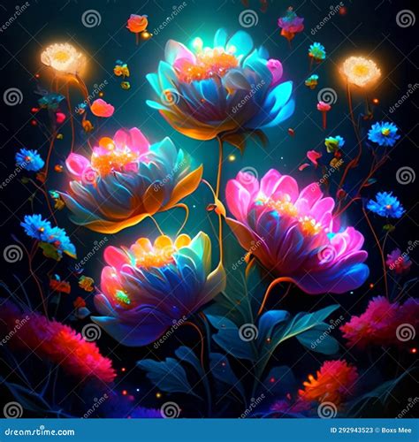 Beautiful Floral Background With Bright Flowers And Lights Vector