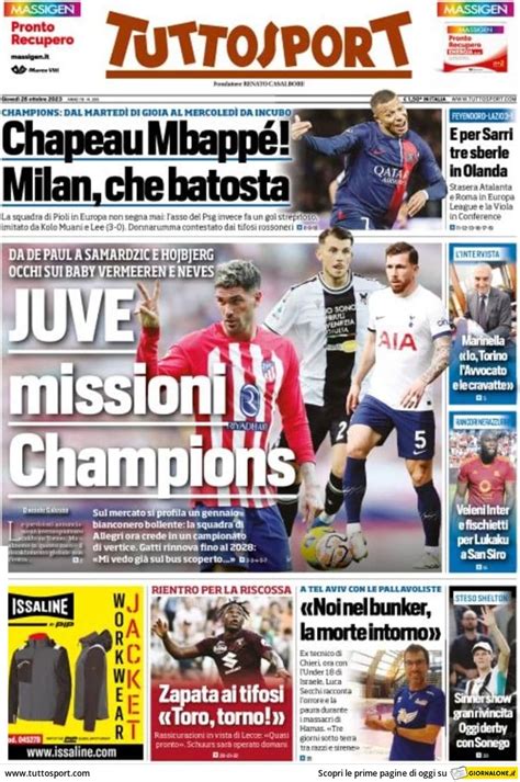 Rassegna Stampa Juve Prime Pagine Quotidiani 26 Ottobre