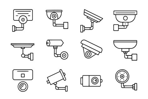 premium vector cctv camera concept related black stroke outline icons