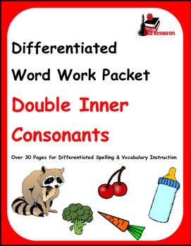 Differentiated Word Work Vocabulary Packet Double Inner Consonants