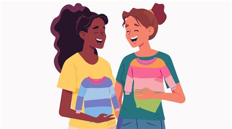 Happy Gay Couple And Pregnant Woman With Baby Clothes On White