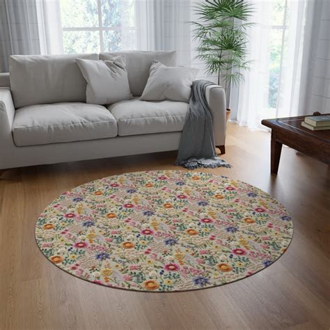 summer flower bloom  rug faux embroidery  area rug colorful