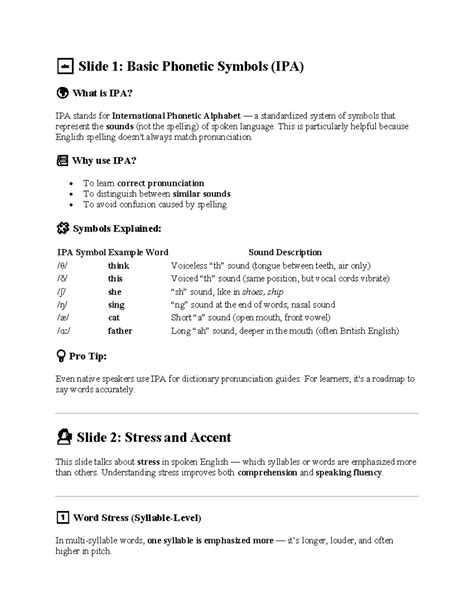 IPA Basics: Understanding Phonetic Symbols and Stress in English - Studocu