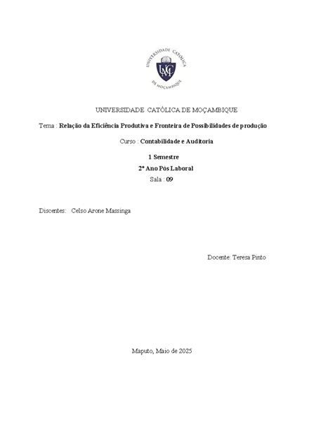 Relação entre Eficiência Produtiva e Fronteira de Possibilidades