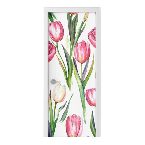 Naklejka Na Drzwi HOMEPRINT Akwarelowe Tulipany 85x205 Cm HOMEPRINT