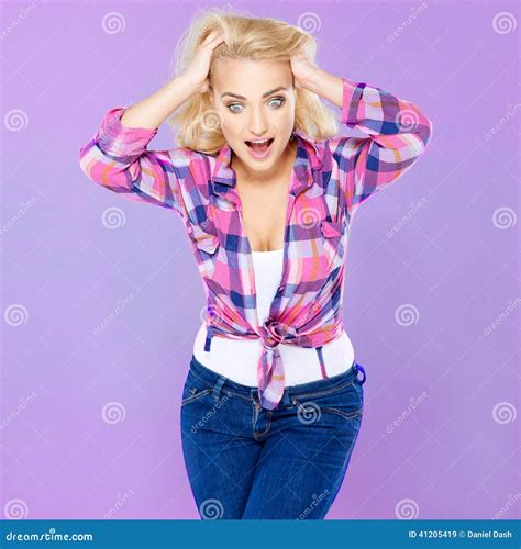 Young Woman Reacting in Shock and Amazement Stock Image - Image of