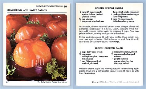 Shimmering And Sweet Salads 10 Entertaining Betty Crocker 1971 Recipe Card