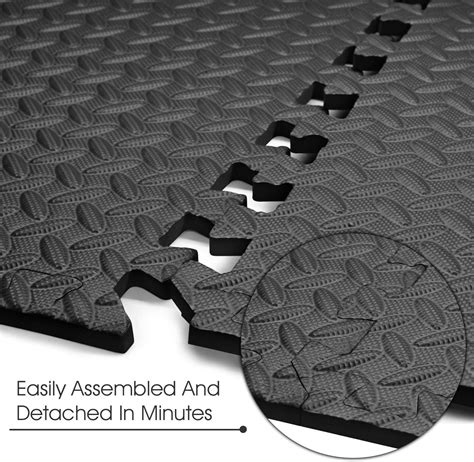 Yes4All Interlocking Exercise Foam Mats - 24 Sq Ft (6 Tiles) Black ...