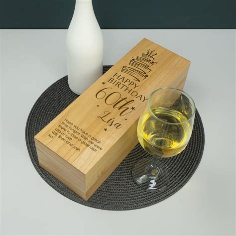 60th Birthday Wine Champagne Bottle Ting Box Personalised Wood Box