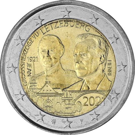 2 Euro Gedenkmünze Luxemburg 2021 bfr 100 Geburtstag Jean Relief