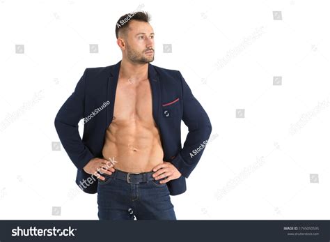 Portrait Handsome Sexy Man Jacket Naked Stock Photo 1745050595 Shutterstock