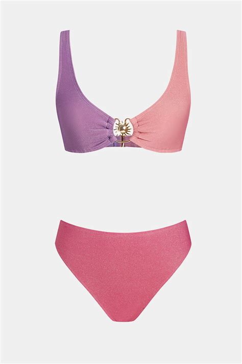 Lucaya Lights Red Bikini Set High Waisted Diamond Neckline Cupshe