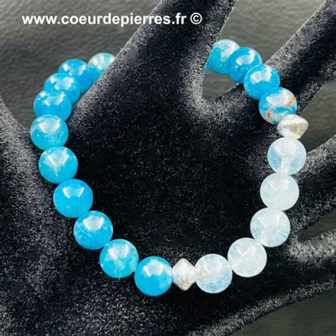 Bracelet Apatite Bleue Aigue Marine 8mm baa1 Cœur de Pierres